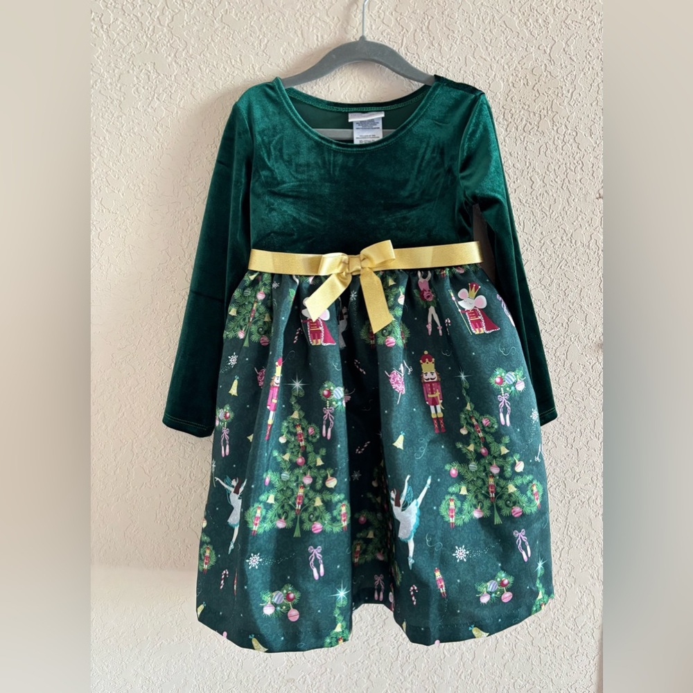 Nutcracker Green Dress with Gold Bow Size 5